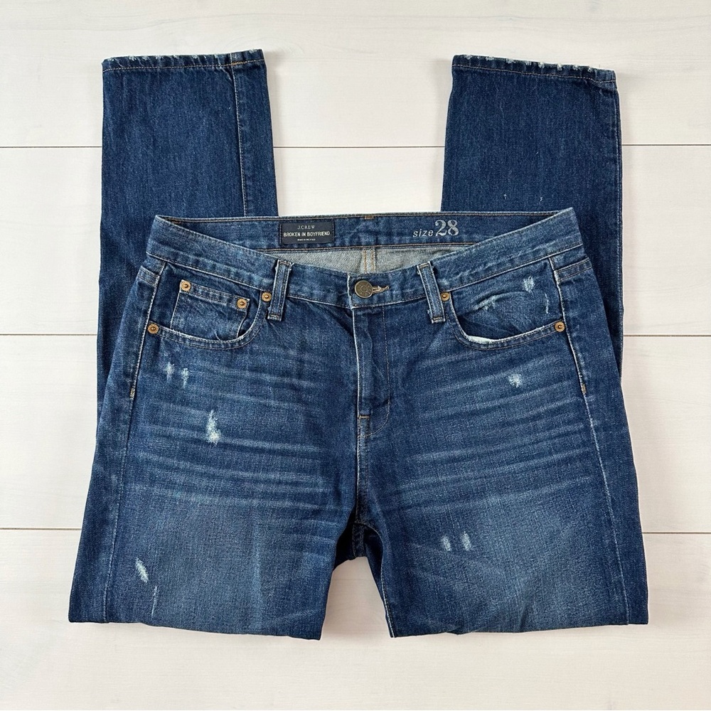 J. Crew Dark Blue Distressed Boyfriend Jeans Size 28